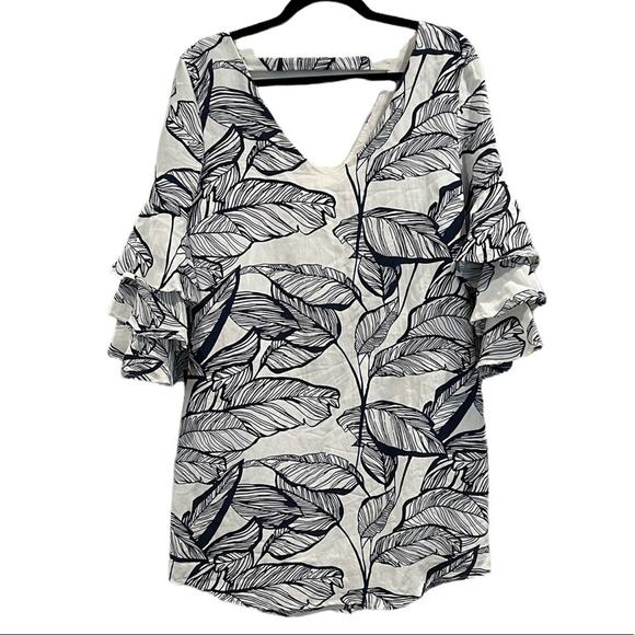 Linen Lux Mini Dress Women Small Coastal Grandma Ruffle Nautical Vacation Resort - Picture 1 of 6